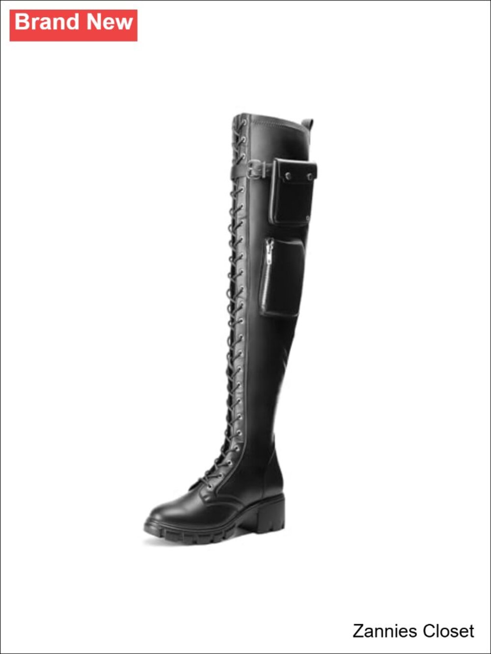✨JustFab Faux Leather Over-the-Knee Boots Chunky Heel Platform Women